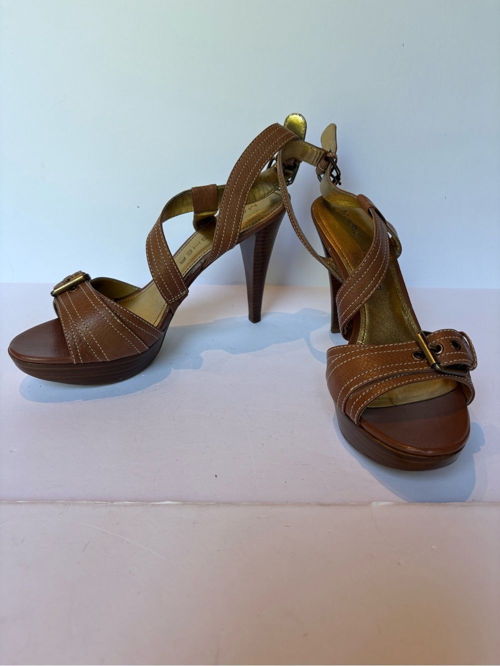 Marc Fisher Women's Brown Strappy Leather High Heel Sandals Size 9 1/2M